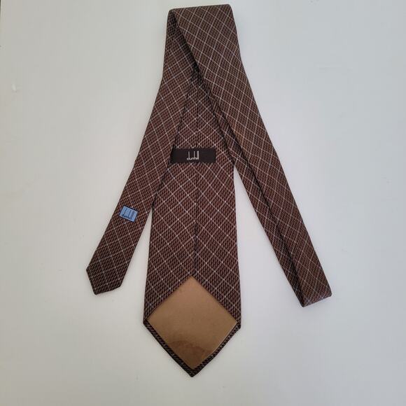 Dunhill Men's Neck Tie Made In Italy Designer Silk Brown Blue Geometric Classic - Picture 6 of 6